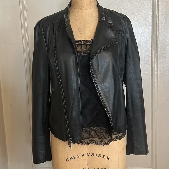 DKNY Black Leather Moto Jacket - Picture 3 of 9